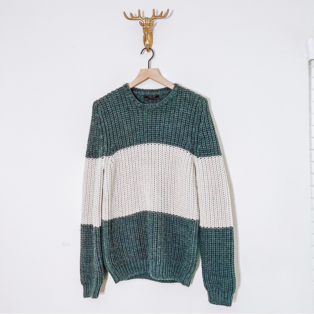 Zara Men’s Gray/White Color Block Knit Sweater Size Medium